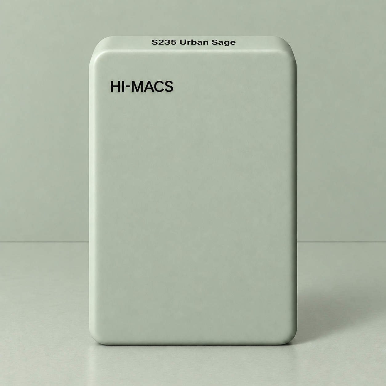HI-MACS S235 Urban Sage — предметный образец шалфейно-зелёного камня