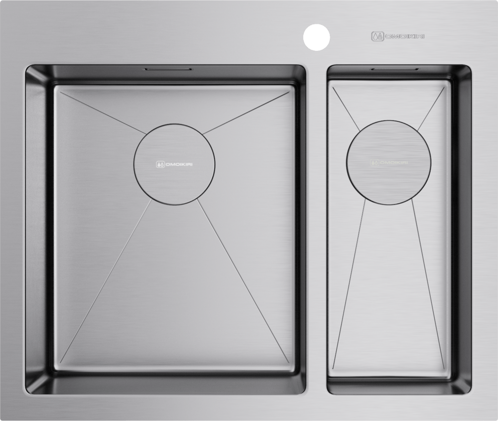OMOIKIRI Akisame 60-2-L, нержавеющая сталь мойка — вид сбоку
