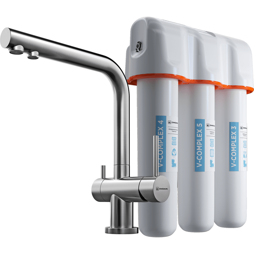 Смеситель OMOIKIRI Nagano + Pure Drop Lite, цвет нержавеющая сталь (BN), общий вид
